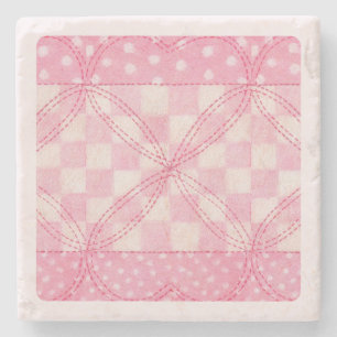 PINK HEART QUILT Marmorstein Untersetzer / Rosa