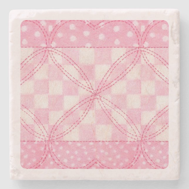 PINK HEART QUILT Marmorstein Untersetzer / Rosa (Vorderseite)