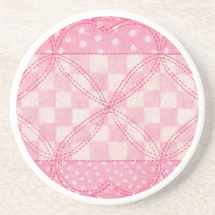 PINK HEART QUILT Round Sandstone Untersetzer