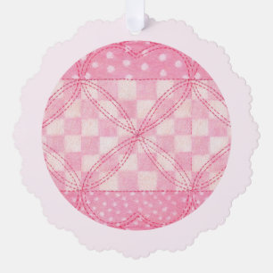 PINK HEART QUILT Scalloped Paper Ornament / Pink Karte