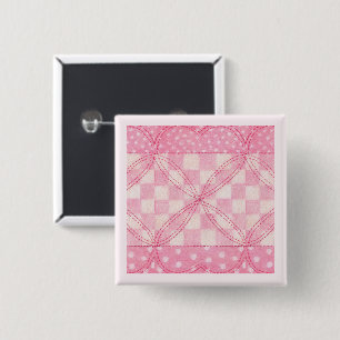 PINK HEART QUILT Square Button Button / Pink