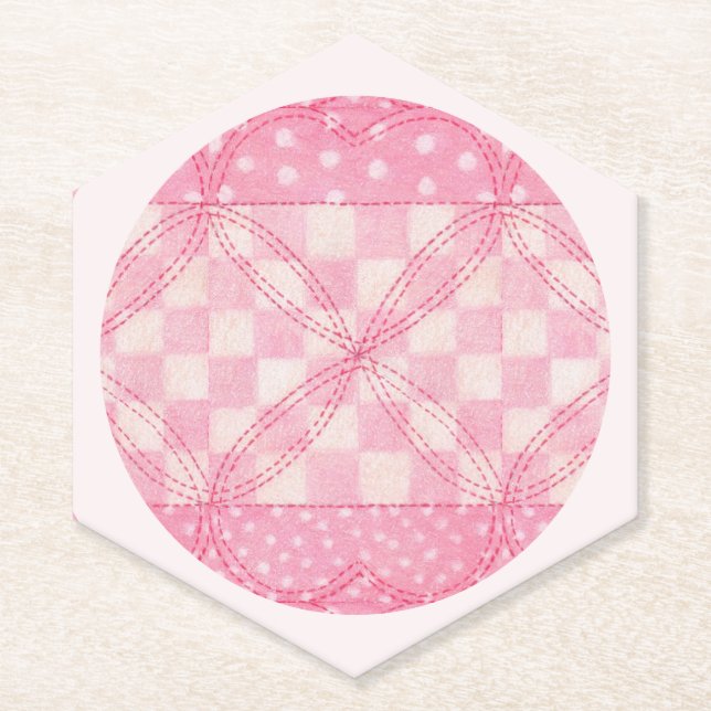PINK HEART QUILT Untersetzer mit spitzenschattenhe (Vorderseite)