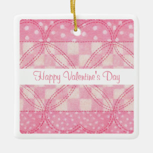 PINK HEART QUILT Valentins-Keramik-Quadrat-Ornamen Keramikornament