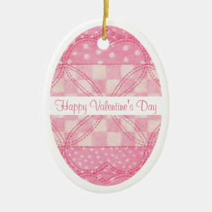 PINK HEART QUILT Valentinsherz Keramik-Oval-Orname Keramik Ornament