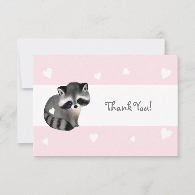 Pink Heart Raccoon Carte de remerciements (Devant)
