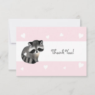 Pink Heart Raccoon Carte de remerciements