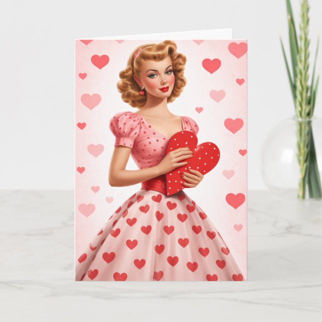 Pink Heart Retro Love Design Greeting Card Karte (Vorderseite)