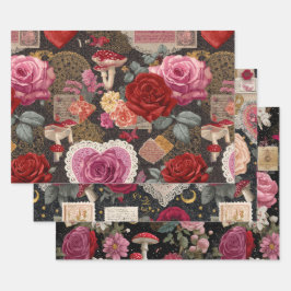 Pink Heart Rose Flowers Vintage Wrapping Geschenkpapier Set