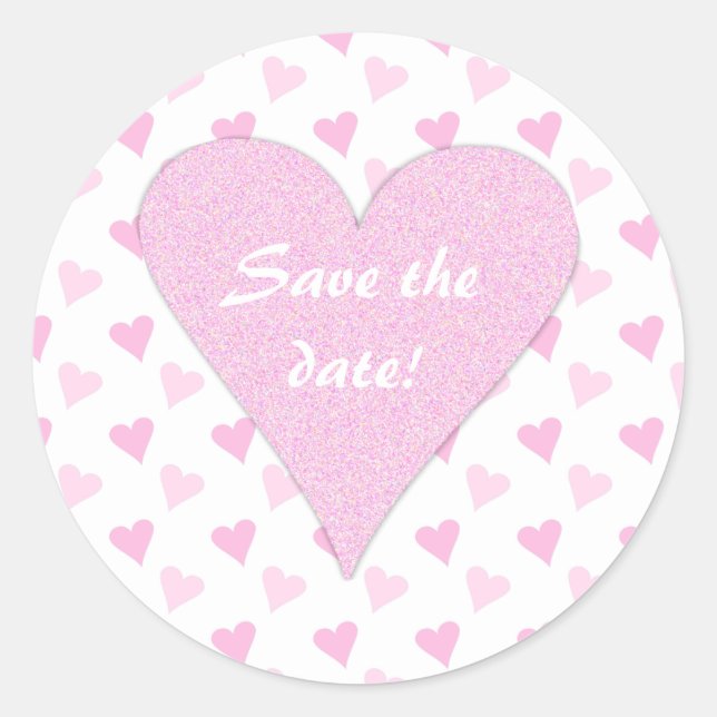 Pink Heart Save the Date Stickers (Vorderseite)