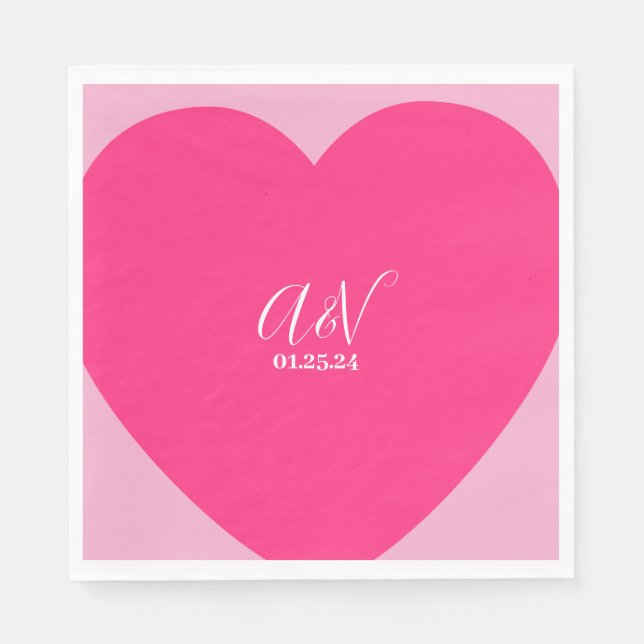 Pink Heart Script Paare Datum Hochzeit Serviette (Vorderseite)