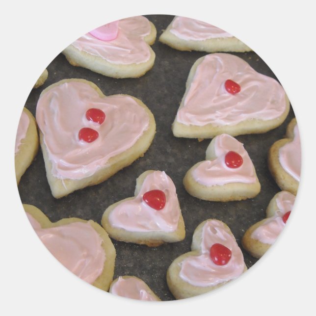 Pink Heart Shaped Cookies Runder Aufkleber (Vorderseite)
