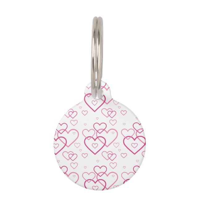 Pink Heart Shapes Muster mit Pet's Info Haustiermarke (Vorderseite)