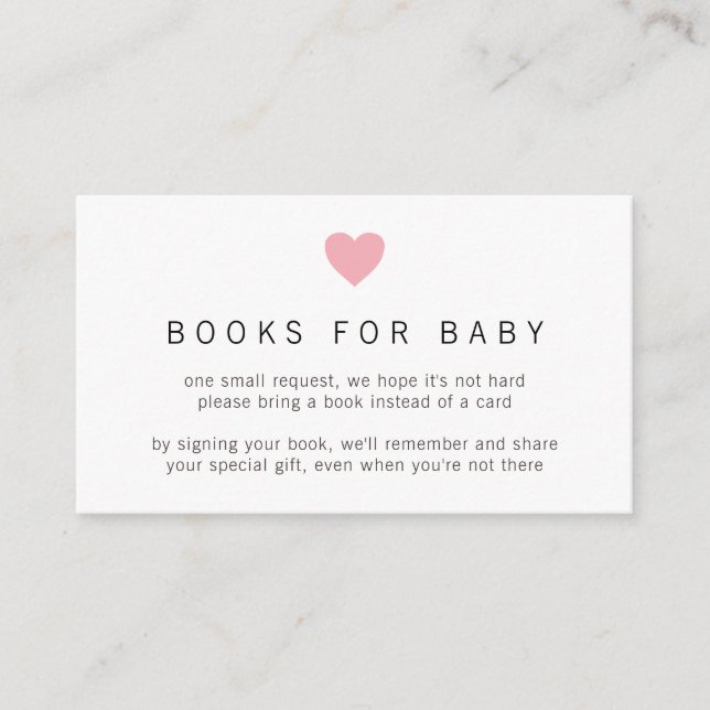 Pink Heart Simple Girl Books for Baby Shooter Begleitkarte (Vorderseite)