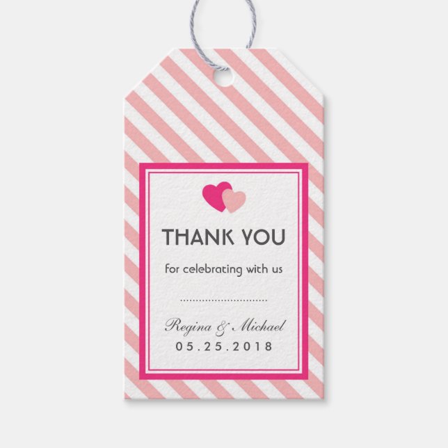 Pink Heart Stripes Muster Gastgeschenk Hochzeit Ge Geschenkanhänger (Vorderseite)