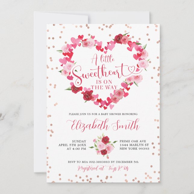 Pink Heart Sweetheart Baby Dusche Einladung (Vorderseite)