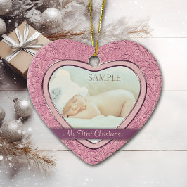 Pink Heart Swirl Baby First Christmas Keramikornament