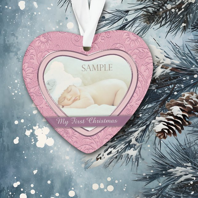 Pink Heart Swirl Baby First Christmas Ornament (Von Creator hochgeladen)