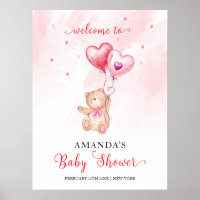 Pink Heart Teddy Bear Balloon Baby Dusche Willkomm