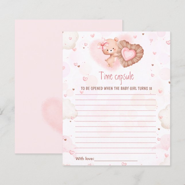 Pink Heart Time Kapselkarte Valentine Baby Dusche (Vorne/Hinten)