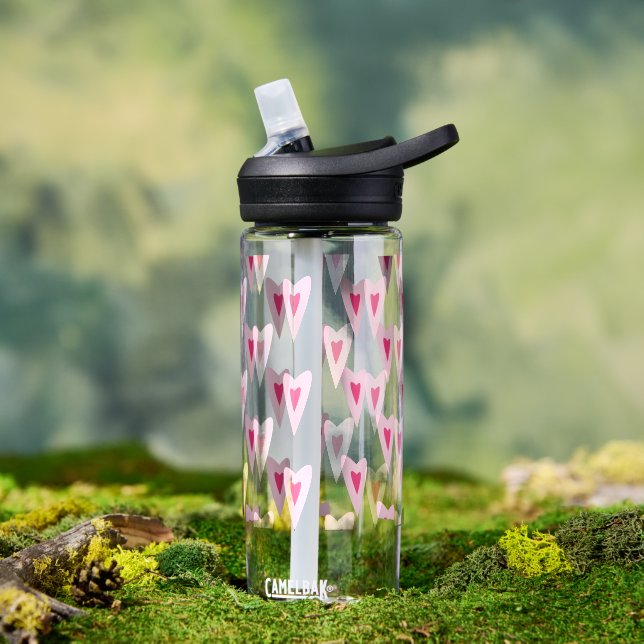 Pink Heart Valentines Water Bottle Trinkflasche (Außenbereich (gedreht))