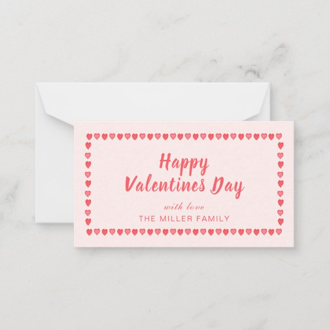 Pink heart Valentinstag Mini Mitteilungskarte (Vorderseite)