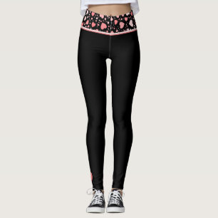 Pink Heart Waistband Black Leggings