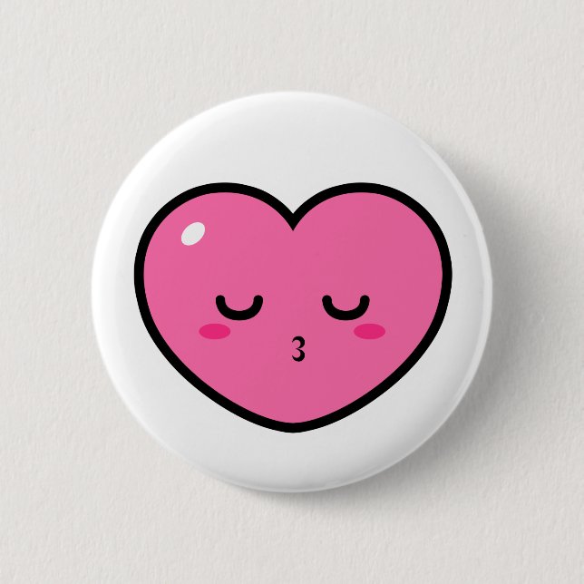 Pink Heart Waiting For a Kiss Button (Vorderseite)
