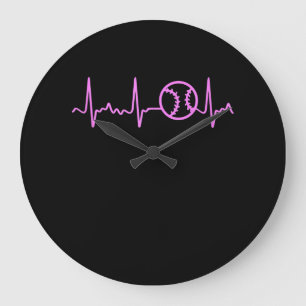 Pink Heartbeat Baseball Brustkrebs Bewusstsein Große Wanduhr