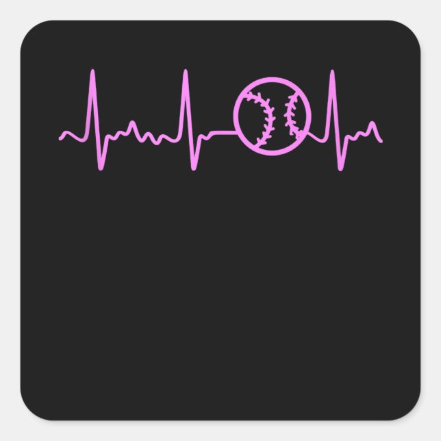 Pink Heartbeat Baseball Brustkrebs Bewusstsein Quadratischer Aufkleber (Vorderseite)