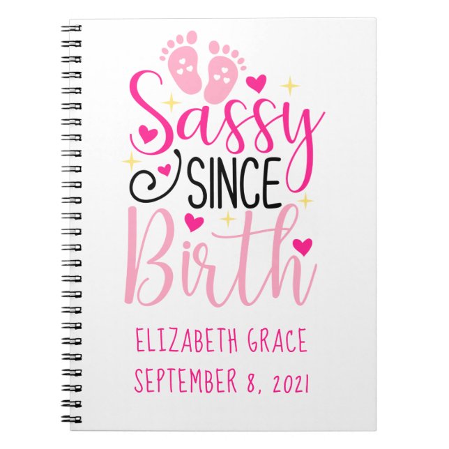 Pink Hearts Birth Stats Sassy seit der Geburt Baby Notizblock (Vorderseite)