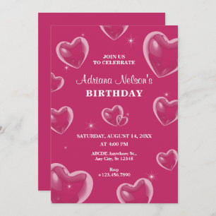 Pink Hearts bulle anniversaire Invitation