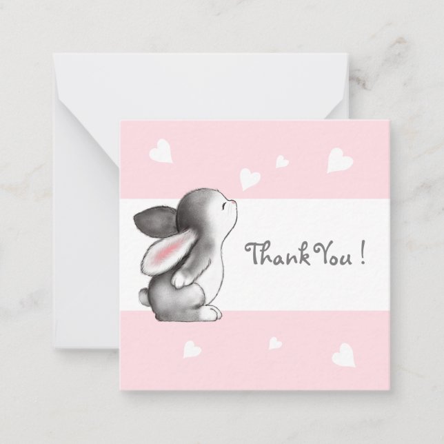 Pink Hearts Bunny Danke, dass Sie Karten bemerken (Vorderseite)