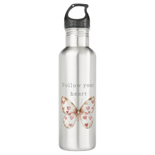 Pink Hearts Butterfly Edelstahlflasche
