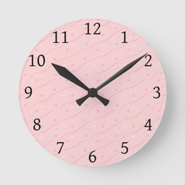 Pink Hearts Clock Runde Wanduhr (Vorderseite)
