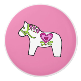 Pink Hearts Dala Horse Keramikknauf