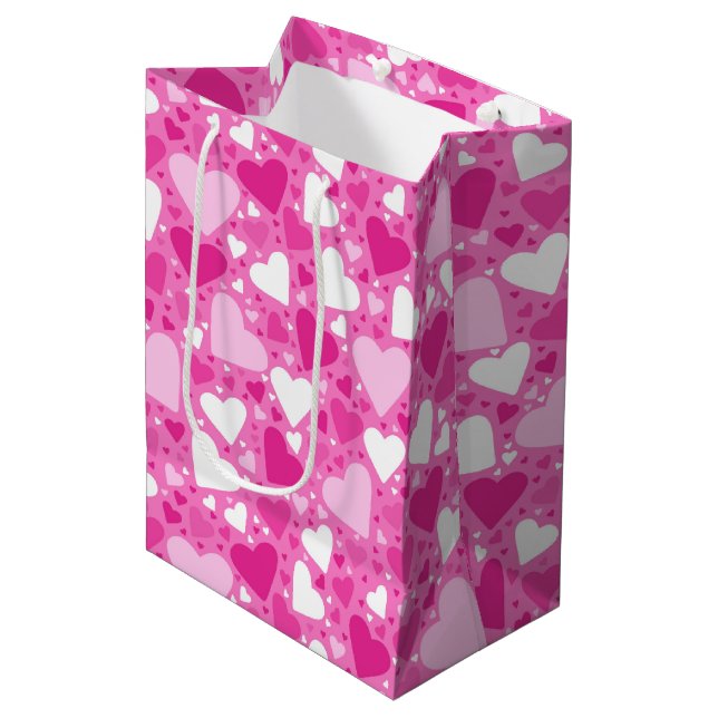 Pink Hearts Design for Breast Cancer Awareness Mittlere Geschenktüte (Vorderseite Schrägansicht)