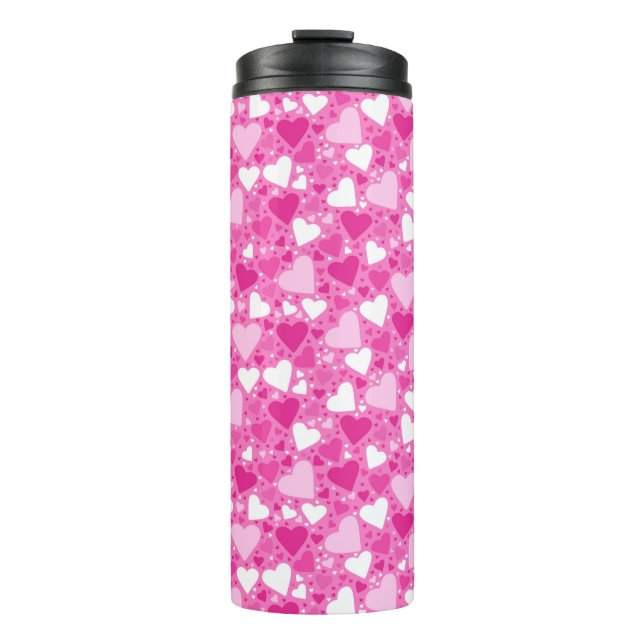 Pink Hearts Design for Breast Cancer Awareness Thermosbecher (Vorderseite)