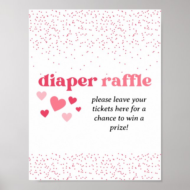 Pink Hearts Diaper Raffle Baby Duschzeichen Poster (Vorne)