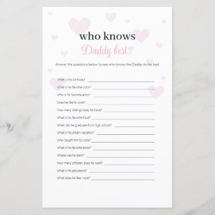 Pink Hearts, die Daddy Best Baby Shower Game kenne