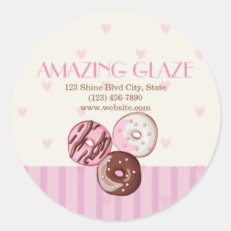 Pink Hearts Donut Shop Bäckerei Aufkleber Etikett 