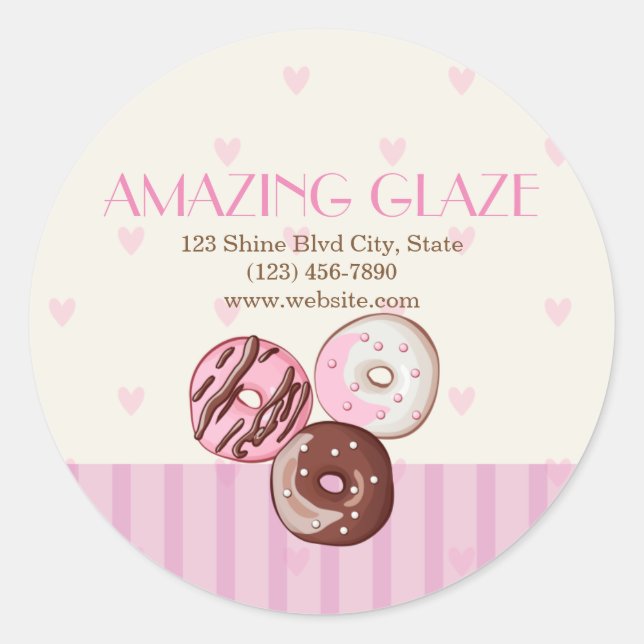 Pink Hearts Donut Shop Bäckerei Aufkleber Etikett  (Vorderseite)