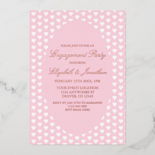 Pink Hearts Engagement Party Folieneinladung (Vorderseite)
