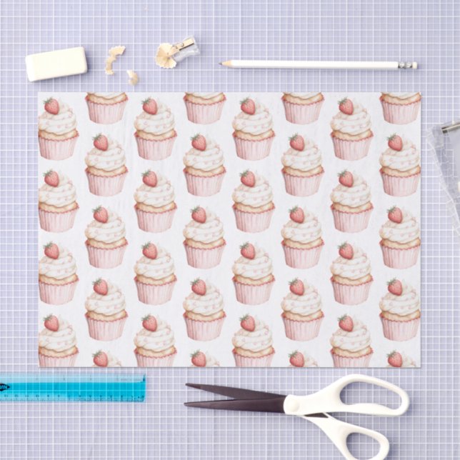 Pink Hearts Erdbeercupcake   Seidenpapier (Handwerk)