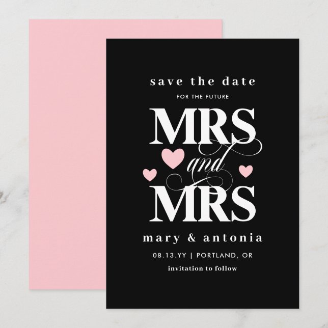 Pink Hearts Future Mrs. & Mrs. Lesbian Save the Da Date (Vorne/Hinten)