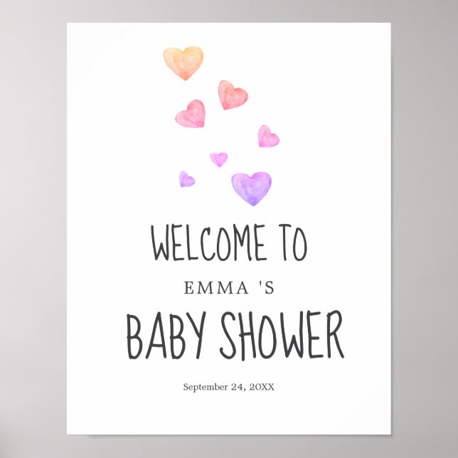 Pink Hearts Girl Baby Dusche Begrüßungszeichen Poster (Vorne)