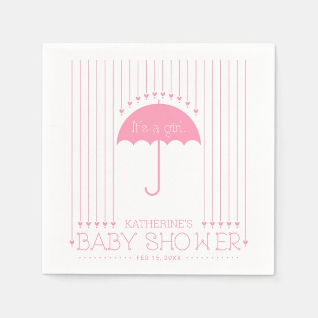 Pink Hearts Girl Babydusche Party Paper Napkin Serviette (Vorderseite)