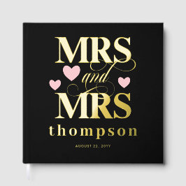 Pink Hearts Gold Mrs. & Mrs. Lesbian Wedding Gästebuch