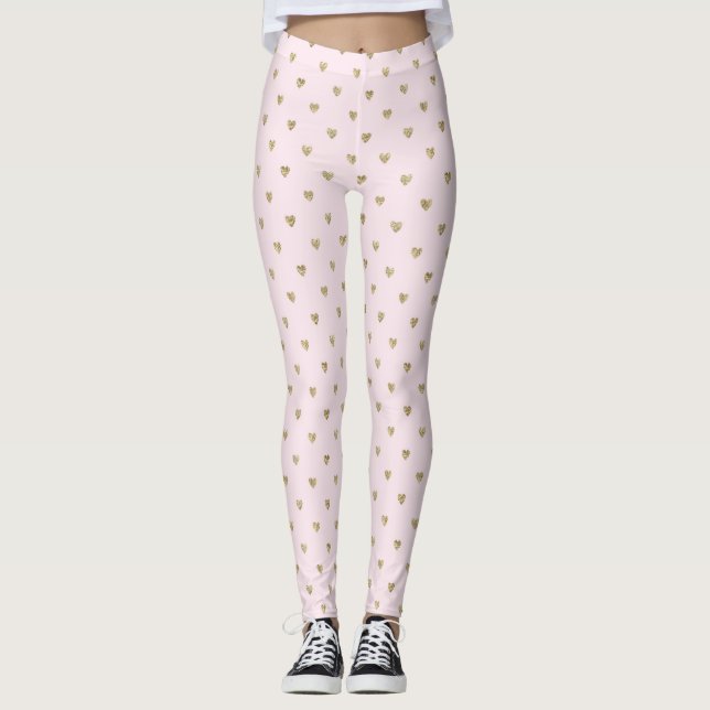 Pink Hearts Golden All-Over-Print Leggings (Vorderseite)