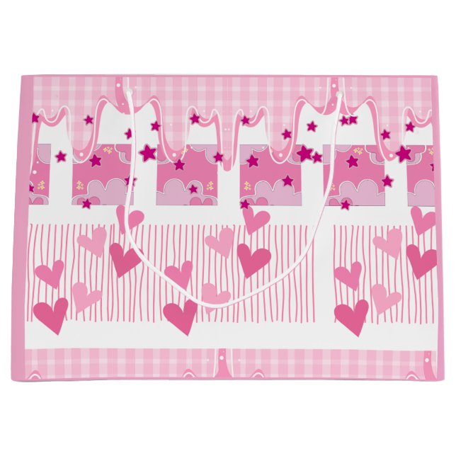 Pink Hearts Große Geschenktüte (Vorderseite)