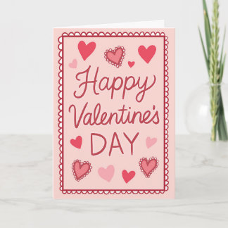 Pink Hearts Happy Valentines Day Greeting Karte